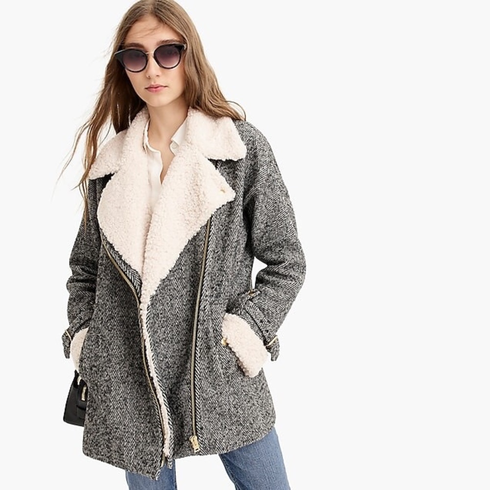 J CREW OVERSIZED HERRINGBONE SHERPA JACKET